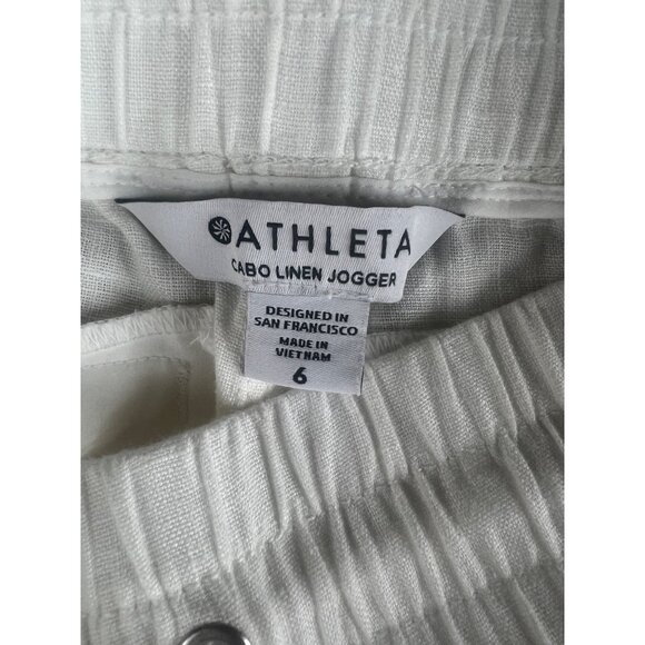 Athleta Cabo Lily Linen Jogger Pants White Size 6 Elastic Waist Lightweight - Picture 7 of 15